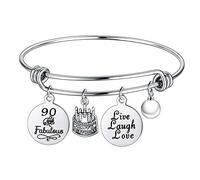 BESPMOSP Birthday Gifts for Women Girls Expandable Charm Bracelets Happy Birthday Jewelry for Family Best Friends Teens Bangle Gift Live Laugh Love Charms (90th)