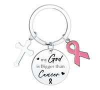BESPMOSP Breast Cancer Gifts for Woman Spiritual Keyring Cancers Awareness Accessories Encouragement Survivor Gifts for Women Cancer Care Gifts for Women My God Is Bigger Than Cancer Recovery Gifts