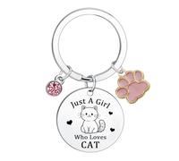 BESPMOSP Cat Lover Gifts Just A Girl Who Loves Cat Keyring Cat Gifts for Women Cat Themed Gifts for Girls Daughter Sister Friends Birthday Gifts for Women Funny Cat Mum Gifts Cute Cat Stuff