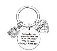 BESPMOSP Happy Birthday Gifts Women Keychains Teen Girls Keyrings Jewellery Presents For Mum Grandmother (70th Heart)