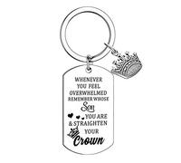 BESPMOSP Inspiration Gifts Graduation Keychain Birthday Gifts For Daughter Son Whenever You Feel Overwhelmed Remember Whose Daughter You are and Straighten Your Crown Keychain (Son)