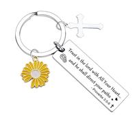 BESPMOSP Inspirational Christian Keyring with Sunflower Charm Bible Verse Keyring Religious Gifts for Women Mum Daughter Sister Friend