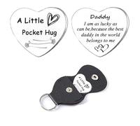 BESPMOSP Pocket Hug Token Gift with Leather Keyring for Daddy Keyrings Long Distance Relationship Gift Keepsake Stainless Steel Double Sided Birthday Gifts for Dad from Daughter Son