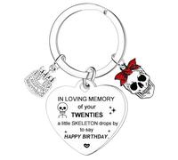 BESPMOSP Skeleton Keyring, Funny 30th Birthday Gift for Her, Engraved Stainless Steel Heart Keychain In Loving Memory of My Twenties Sarcastic Novelty Birthday Keepsake Gift