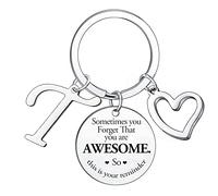 BESPMOSP Sometimes You Forget You're Awesome Letter Keyring Initial Alphabet Keychain for Women Men Inspirational Keychain for Daughter Son Brother Sister Coworker Best Friend (T)