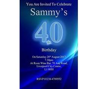 Bespoke Candy Delights 50 Personalised Mens - Womens Blue Birthday Party Invites - Invitations Surprise Can Be Added 16th, 18th, 21st, 30th, 40th, 50th, 60th B100