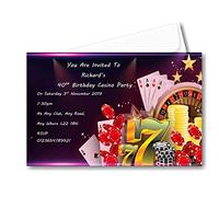 Bespoke Candy Delights Personalised Birthday Casino Themed Birthday Party Invitations, Invites, Complete with envelopes Ref B65, 18th 21st 30th 40th 50th 60th 65th 70th (100)