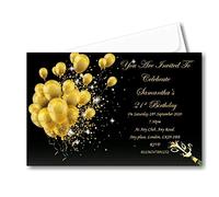 Bespoke Candy Delights Personalised Black & Gold Birthday Invitations, Invites, Complete with envelopes Ref BD81 18th 21st 30th 40th 50th 60th 70th Birthdays Surprise Can be added (40)