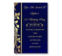 Bespoke Candy Delights Personalised Blue & Gold Birthday Invitations, Invites, Complete with envelopes Ref BD83 16th 17th 18th 21st 30th 40th 50th 60th 70th Birthdays Surprise Can be added (12)
