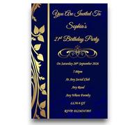 Bespoke Candy Delights Personalised Blue & Gold Mens - Womens Birthday Party Invitations - Invites With Envelopes BD83 16th 17th 18th 21st 30th 40th 50th 60th 70th Birthdays (100)