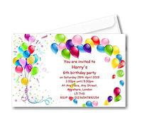 Bespoke Candy Delights Personalised Colourful Balloon Birthday Party Invitations, Invites, Complete with envelopes Ref B57 CAN BE MADE FOR ANY AGE, 3rd 4th 5th 6th 7th 8th 9th 10th 11th 12th (40)