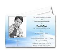 Bespoke Candy Delights Personalised Quality Boys Blue First Holy Communion Invitations- Invites With Envelopes ref C6 (12)