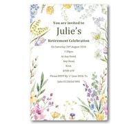 Bespoke Candy Delights Personalised Wild Flower Retirement Party Invitations - Invites With Envelopes RET6 (100)