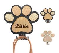 Bespoke Engraved Pet Lead Wall Rack - Custom Name & Alphabet Carved on Rustic Wooden Paw Print Hook,Doorway Hanger for Dog Leads, Keys, Coats, Towels,Decorative Pet Signage & Functional Holders