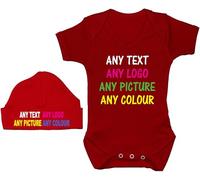 Bespoke Personalised Design Your Own Wording Baby Bodysuit/Romper/T-Shirt & Hat/Cap Set 0 to 12 Months