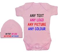 Bespoke Personalised Design Your Own Wording Baby Bodysuit/Romper/T-Shirt & Hat/Cap Set 0 to 12 Months