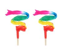 BESPORTBLE 1 Pair Belly Dance Silk Fan - Long 47 Inch Colorful Veil Fan Prop For Stage Show & Outdoor - Soft Silk With Bamboo Handle Flowing Accessory For Women Left And Right