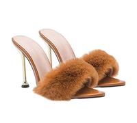 BESPORTBLE 1 Pair Charming Thin Heel Sandals with Fluffy Decor Stylish High Heeled Footwear for Summer Lightweight and Comfortable Versatile for Jeans Shorts and Skirts for Fashionable