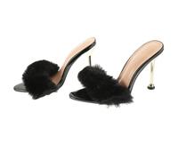 BESPORTBLE 1 Pair Chic High Heeled Sandals for Women Unique Summer Fluffy Occasions Comfortable Fit Elegant Temperament Black