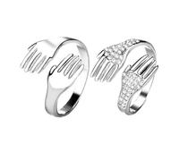 BESPORTBLE 1 Pair Decorative Couple Rings in Silver with Copper and Rhinestone, Healthy Smooth Surface Fashion Rings for Wedding Gift or Valentine's Day