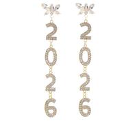 BESPORTBLE 1 Pair Glittering 2026 Earrings: Bridal Butterfly Dangle Drop Earrings - 5.5" Long Chinese New Year Ear Jewelry Bling For New Year Christmas Golden Color