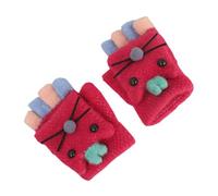 BESPORTBLE 1 Pair Half Finger Gloves with Flip Knitted Cat Pattern Mitts for Outdoor Activities Warm Lining Festive Red Color for Cycling Jogging and More