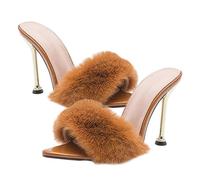 BESPORTBLE 1 Pair Stylish High Heeled Fluffy Decor Sandals for Women Lightweight and Comfortable Thin Heel Summer Shoes Elegant Design for Casual Formal Occasions