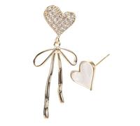 BESPORTBLE 1 Pair Unique Heart Bowknot Earrings for Women Asymmetrical Fashion Eardrops Lightweight Jewelry present for Girlfriends and Stylish Daily Accessories Golden