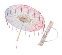 BESPORTBLE 1 Set Classical Chinese Style Silk Umbrella with Tassels for Dance Photography Cherry Blossom Design for Stage Shows Costume Drama and Decorative Art