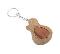 BESPORTBLE 1 Set Creative Wooden Guitar Keychain with Storage Holder Durable Plectrum and Ring for Musicians Compact and Practical Guitar Lovers