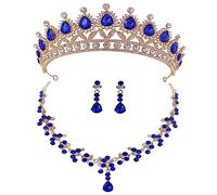 BESPORTBLE 1 Set Crown Necklace Earrings The Necklace for Women Bridal Jewelry Princess Jewelry for Women Wedding Jewelry for Bride Crown Jewelry Bridal Crowns Blue Zinc Alloy