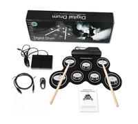 BESPORTBLE 1 Set Portable Electronic Drum Set Roll Up Drum Kit for Beginners with Built Headphone Jack Lightweight Design Realistic Sound and Metronome for Practice the Go