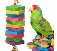 BESPORTBLE 100 Pcs Parrot Wooden Blocks, Coloured Bird Chew Toys for DIY Making, Natural Wood Biting Parts for African Grey Macaw Cockatoo, Pre-drilled Cage Accessories, Assorted