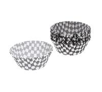 BESPORTBLE 100pcs Black and White Checkered Cupcake Cases - Greaseproof Muffin Liners in Storage Tub - Standard Paper Baking Cups for Racing Car Theme Party, Birthday, Wonderland & Chess Decoration