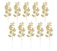 BESPORTBLE 10pcs Christmas Artificial Leaves Gold Glittered Faux Leaf Ornaments Decorative Glitter Bay for Holiday Wreaths and Xmas Tree Decor