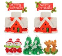 BESPORTBLE 10Pcs Christmas Miniatures Set - Resin Snowman, Large Red House, White Tree, Green Wreath, Reindeer Figurines - Mini Xmas Dollhouse Accessories for Holiday Micro Landscape Decor