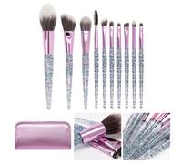 BESPORTBLE 10pcs Crystal Handle Makeup Brush Set with Premium Synthetic Fibers Multi-function Cosmetic Brushes Kit for Face Blusher Eyeshadow and Foundation Includes Purple Pu Bag for Daily