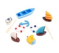BESPORTBLE 10pcs Miniature Resin Beach Accessories Set for DIY Nautical Micro Landscape Detailed Dollhouse Boat with Paddles Lifebuoy Compact Decoration for Vacation Scene