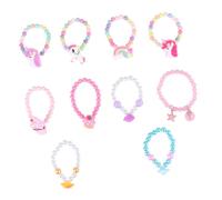 BESPORTBLE 10Pcs Mixed Color Bead String Bracelets with Unicorn Rainbow Ice Cream Rose Charms for Cartoon Wrist Chains Safe