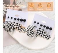 BESPORTBLE 12 Pairs Black and White Checkered Earrings Set, Women’s Striped Ear Studs and Dangle Drop Earrings, Lightweight Ear Jewelry for Casual and Party Wear