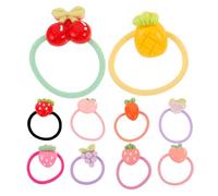 BESPORTBLE 12 Pairs Fruit-inspired Hair Ties for Soft Elastic Hairbands with Lemon and Strawberry Charms Stretchy Ponytail Holders for Colorful Cute Hair Accessories