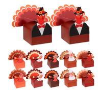 BESPORTBLE 12pcs Thanksgiving Candy Boxes Decorative Turkey Goodies Favor Candy Containers with Sturdy Square Base Multi-color Paper Packaging for Fall Harvest Parties and Family Events
