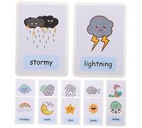 BESPORTBLE 12Pcs Weather Cognition Flash Cards Portable English Words Learning Cards for Educational Student Supplies for Home and School Activities