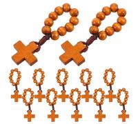 BESPORTBLE 12pcs Wooden Rosary Finger Rings with Crosses, Fade-proof Devotional Prayer Beads, Elegant Design for Wedding Favors and Church Services, Stylish Brown Wood Bead Pendants