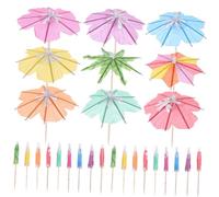 BESPORTBLE 150pcs Hawaiian Cocktail Picks Multi-Color Mini Paper Drink Umbrellas Tropical Parasol Cupcake Toppers Party Supplies with Octagonal Petal Palm Tree Designs