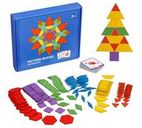 BESPORTBLE 155 Pcs Wooden Pattern Blocks Educational Tangram Puzzle with Bright Colors and Smooth Surface Preschool Geometric Shape with Storage Bag for Creative Learning and Hand-eye