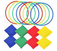 BESPORTBLE 16Pcs Outdoor Toss Rings Game with Bean Bags Plastic Ring Toss for Family Fun at Parties Yards and Indoor Play