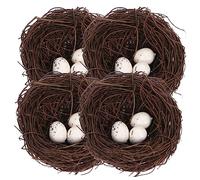 BESPORTBLE 16pcs Rattan Bird Nest and Egg Set 4pcs 10cm Artificial Nests 12 Simulated Bird Eggs Easter Party DIY Micro-landscape Bar Decoration