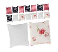 BESPORTBLE 16pcs Scale Cloth Cushions for Doll House Decor Lightweight DIY Craft Accessories with Realistic Patterns in White Blue Floral and Red Checkered