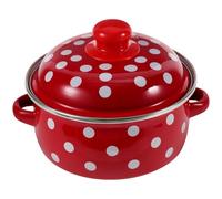 BESPORTBLE 1L Two-Handled Thicken Enamel Soup Pot with Lid, Red and White Dot Enameled Cookware for Gas Stove Household Stewing, 16cm Classic Vintage Style